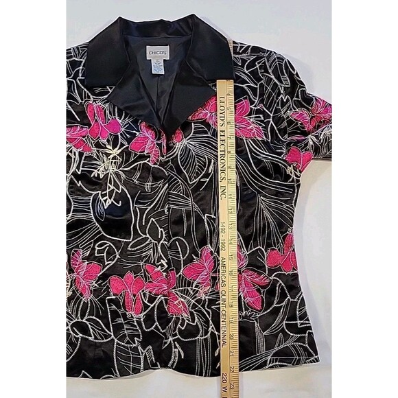 Chico's Silk Blend Jacket Pink Floral Embroidered Cropped Chico’s Size 1 US Med - Picture 13 of 14